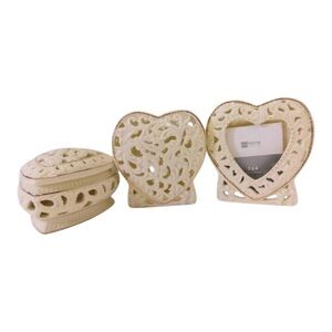 Ceramic Heart Shaped Home Decor Set, Off-White